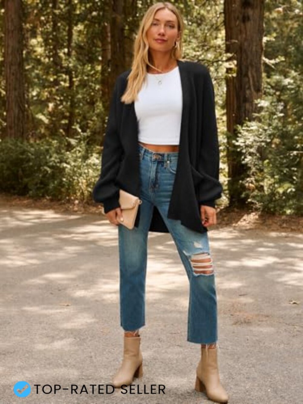 Oversized Soft Knit Cardigan with Pockets Cozy Open Front Sweater - Picture 6 of 7